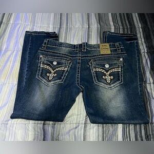 Rock Revival Dark Blue Jeans with Embellished Pockets